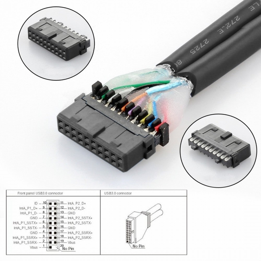 CY Dual USB 3.0 A Type Female to Motherboard 20/19 Pin Box Header Slot Adapter 5Gbps Horizontal Type PCBA U3-079-RI