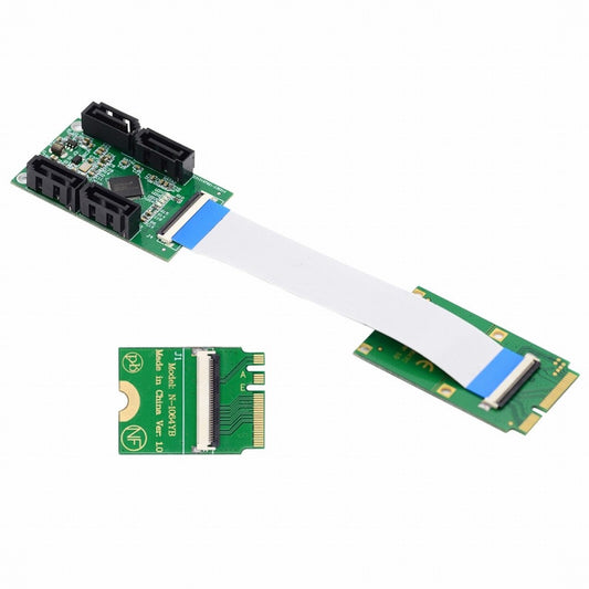 CY Mini PCI-E PCI Express & NGFF A+E Key to SATA 3.0 Four Ports Adapter Cable 6Gbps Hard Drive Extension Card for SSD SA-064