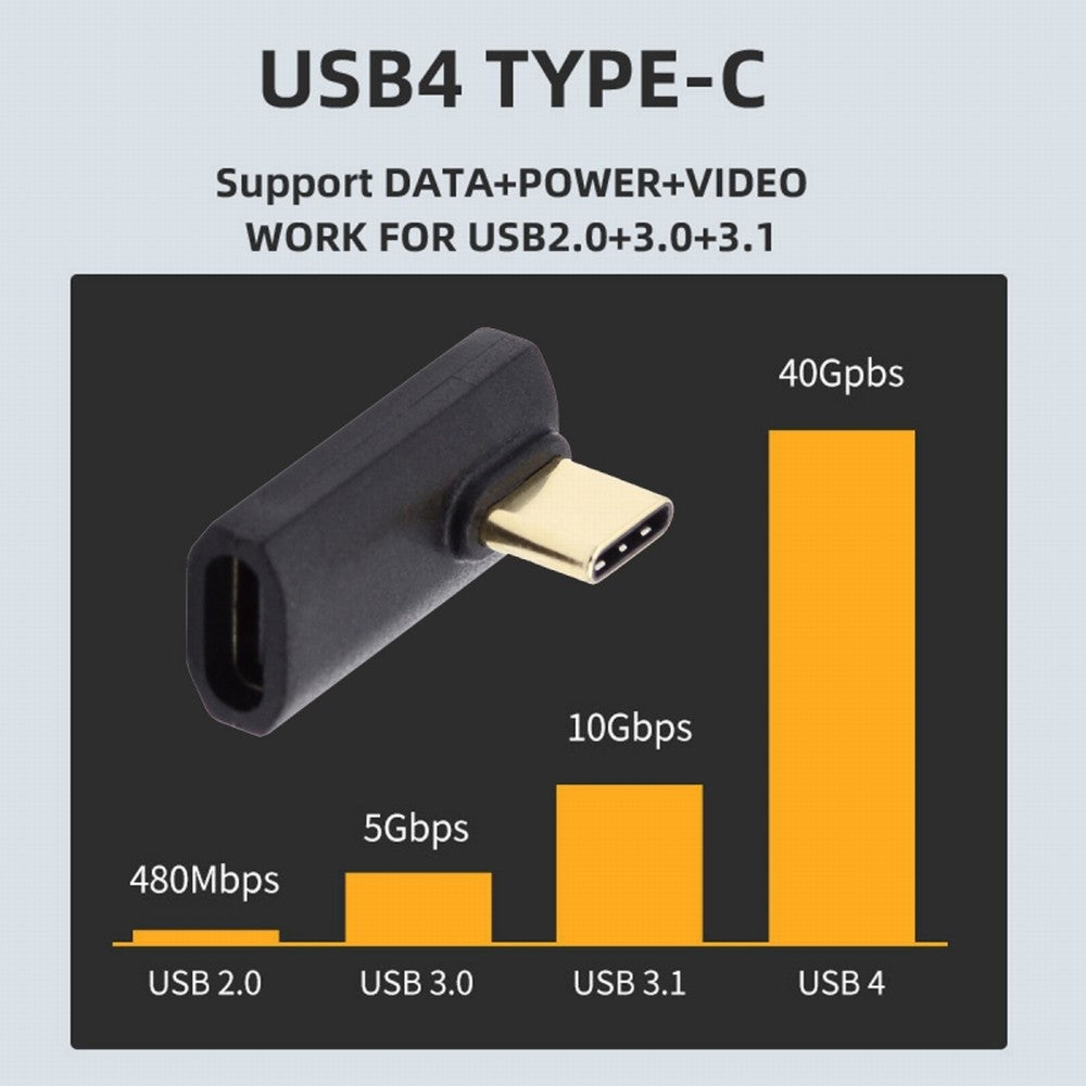 CY USB4 Type C Male to Female Extension 240W Power 40Gbps Data 8K Video Adapter Low Profile Left Right Angled for NS Phone Laptop UC-103-LP