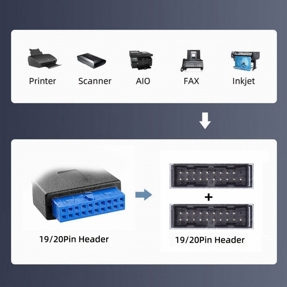 CY Single 19/20Pin Header to USB 3.0 19/20Pin Dual Ports Female PCBA Type Adapter Splitter HUB 5Gbps U3-084-AF