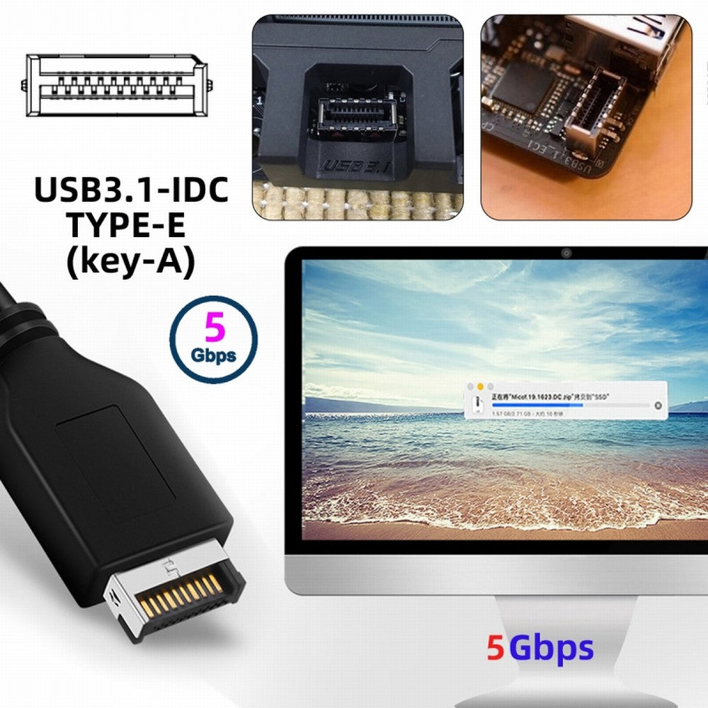 CY Single 19/20Pin Header to USB 3.0 20Pin & Type-E Dual Ports Female PCBA Type Adapter Splitter HUB 5Gbps U3-084-EF