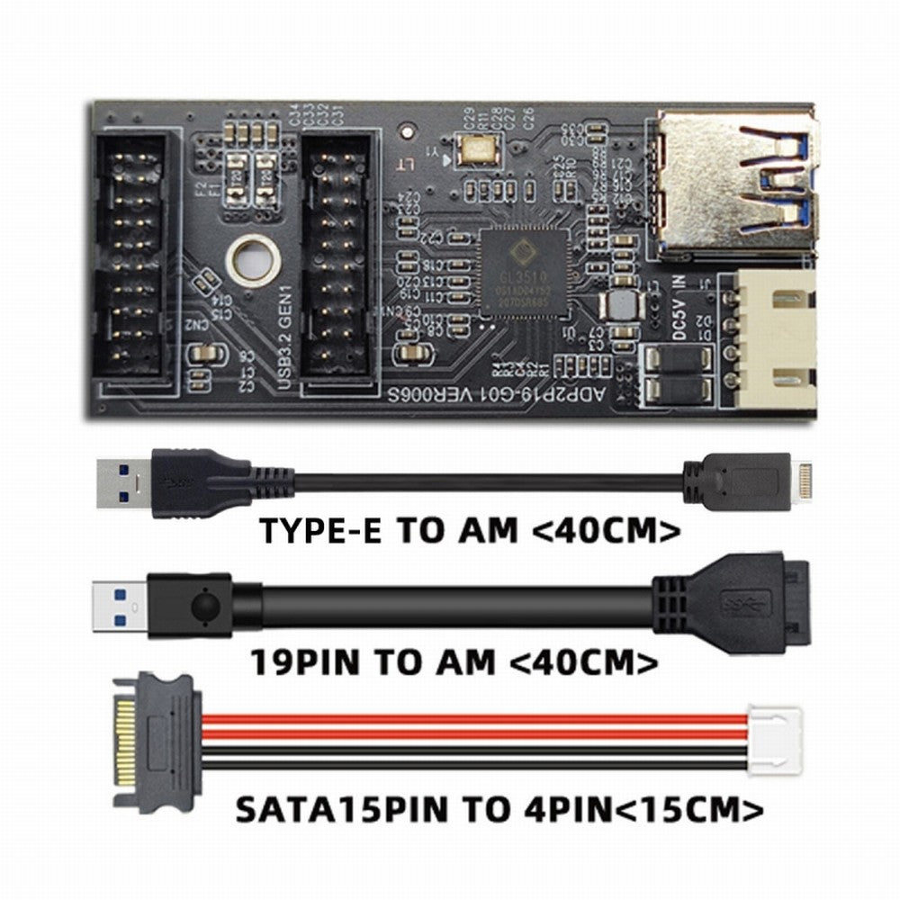 CY Type-E or 19/20Pin Header to USB 3.0 19/20Pin Dual Ports Female PCBA Type Adapter Splitter HUB 5Gbps U3-084-AF+UC-117