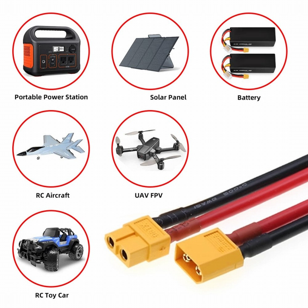 CY XT60 Male to Female 12AWG Extension Cable Connector for RC Battery Portable Power Station Solar Panel PW-052-MF