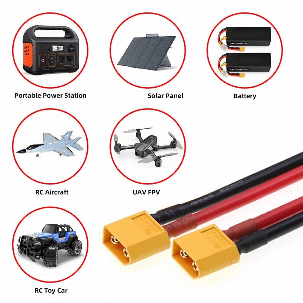 CY XT60 Male to Male 12AWG Extension Cable Connector for RC Battery Portable Power Station Solar Panel PW-052-MM