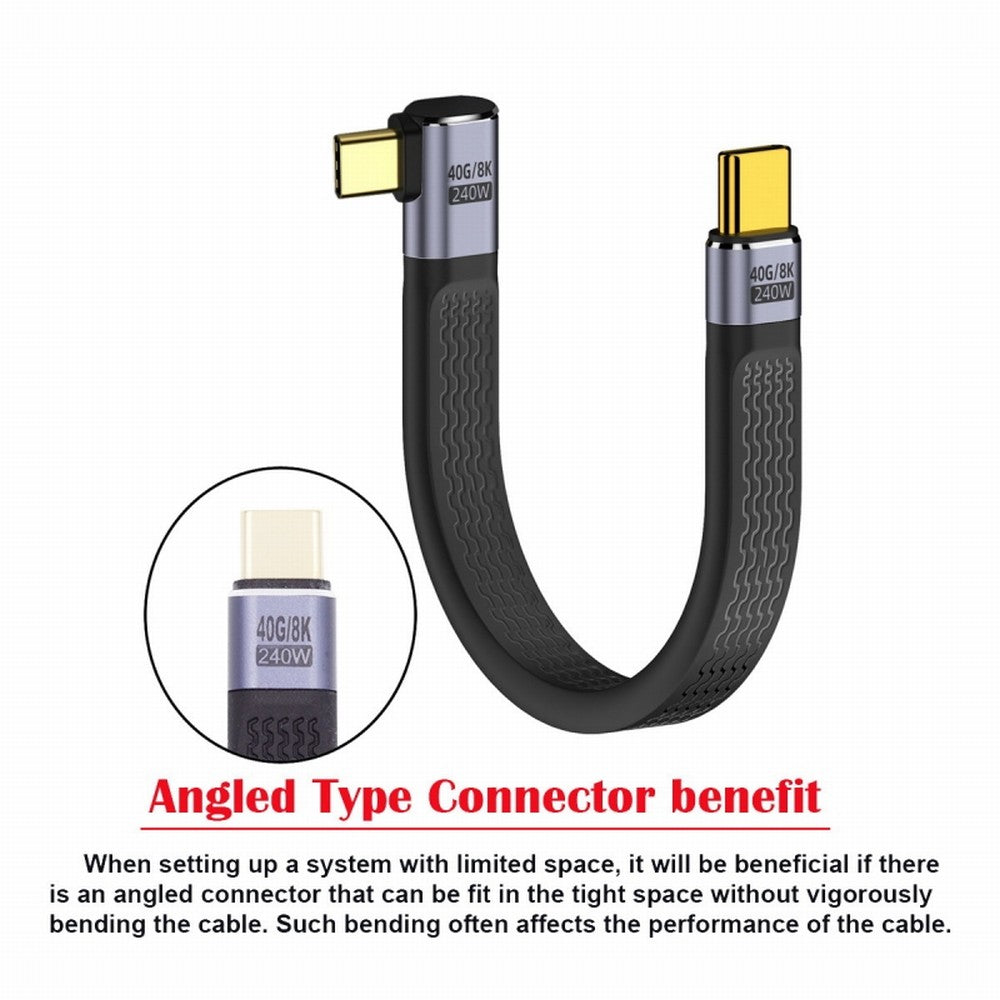 CY Right Angled 240W Type-C USB-C Male to Male USB4 40Gbps 100W 8K Flat Slim FPC Data Cable for Laptop Phone 13cm UC-002-0.13R