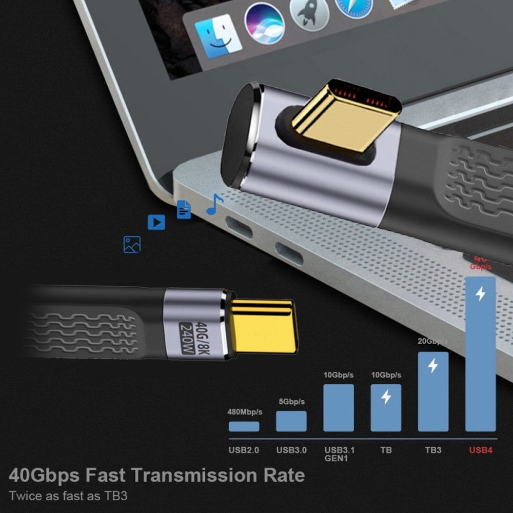 CY Low Profile Angled 240W Type-C USB-C Male to Male USB4 40Gbps 100W 8K Flat Slim FPC Data Cable for Laptop Phone 13cm UC-002-0.13L