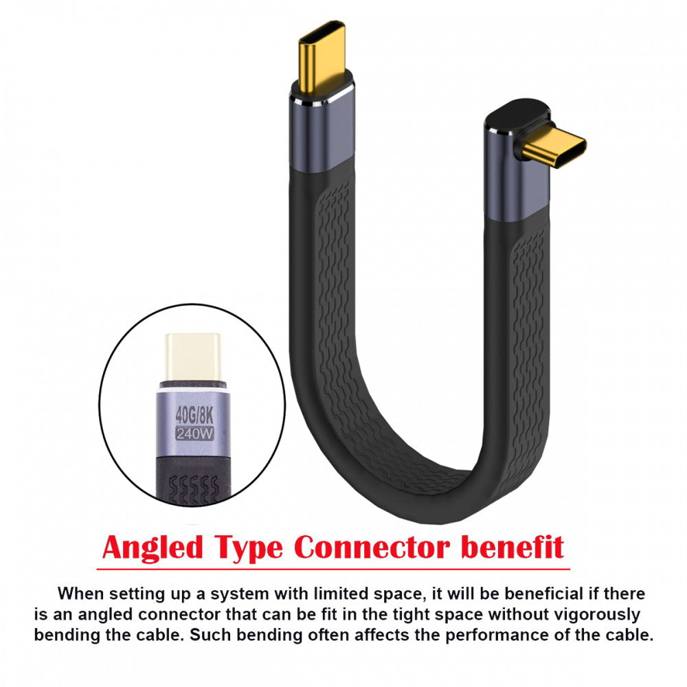 CY Up Angled 240W Type-C USB-C Male to Male USB4 40Gbps 100W 8K Flat Slim FPC Data Cable for Laptop Phone 13cm UC-002-0.13U