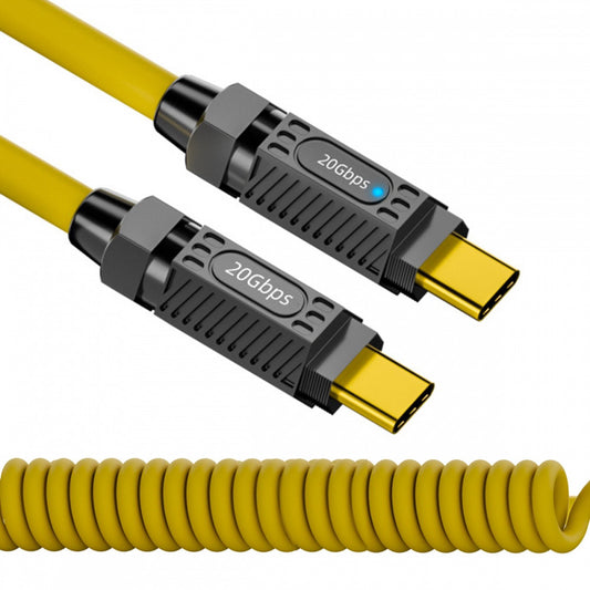 CY Stretch Coiled USB-C USB4 Cable 20Gbps 140W 8K for Gaming Keyboard Mouse Type-C Male to Male Cable Power & Data UC-164-MM-1.8M