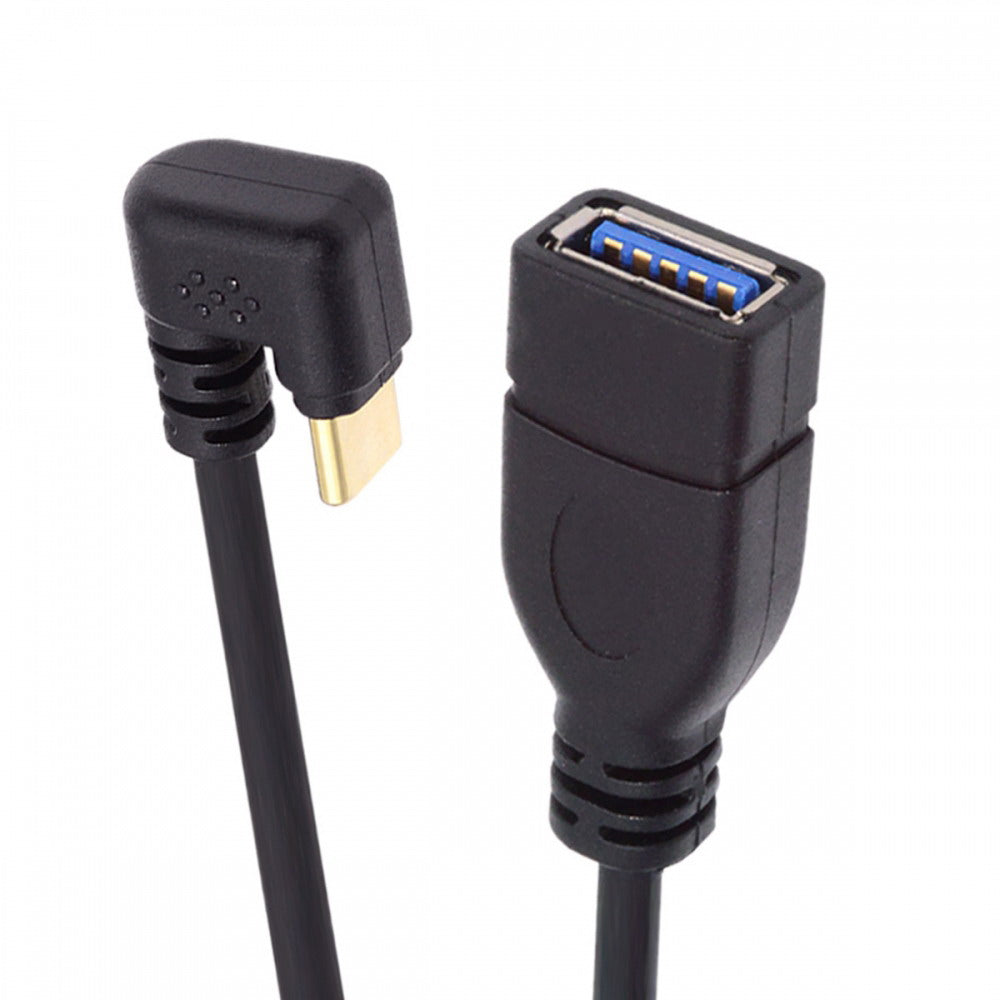 CY USB-C USB 3.1 Type-C Male to USB 3.0-A Female 10Gbps OTG Data Power Cable Opposite U Shape Back Angled UC-200-OS