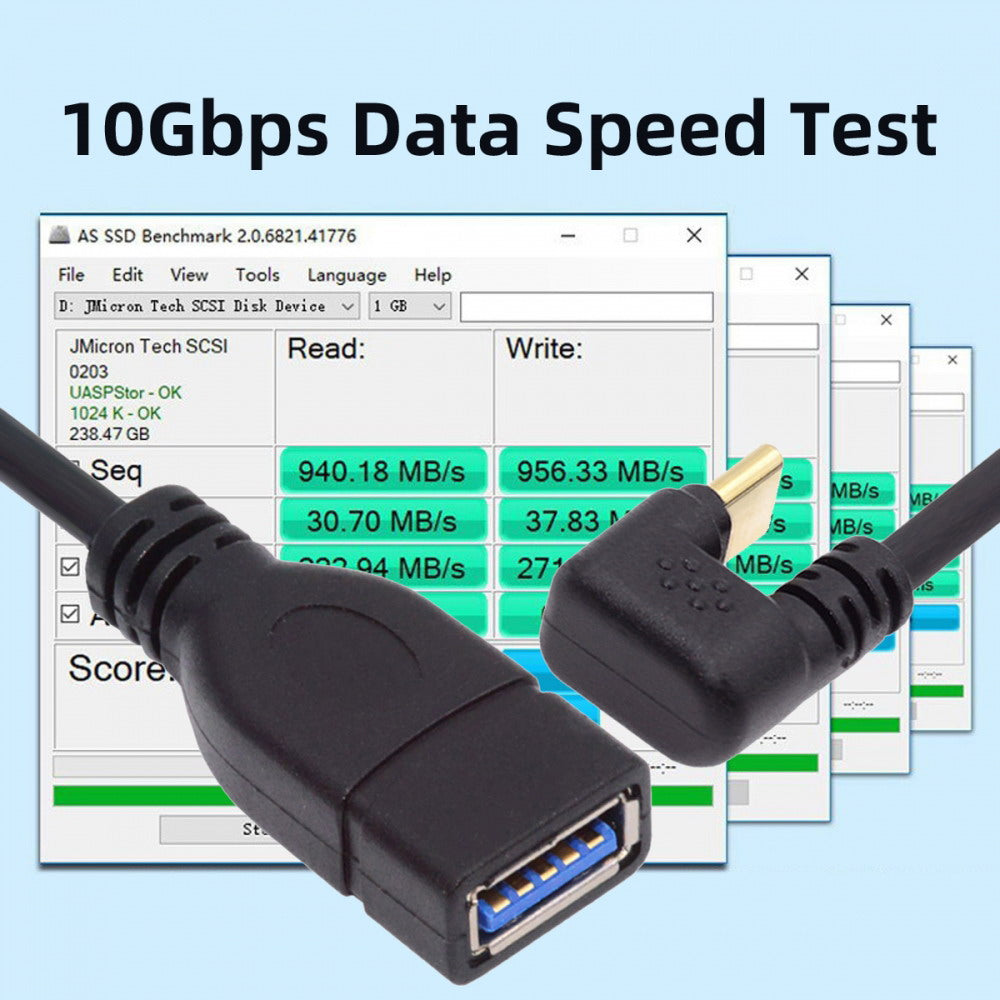 CY USB-C USB 3.1 Type-C Male to USB 3.0-A Female 10Gbps OTG Data Power Cable Opposite U Shape Back Angled UC-200-OS