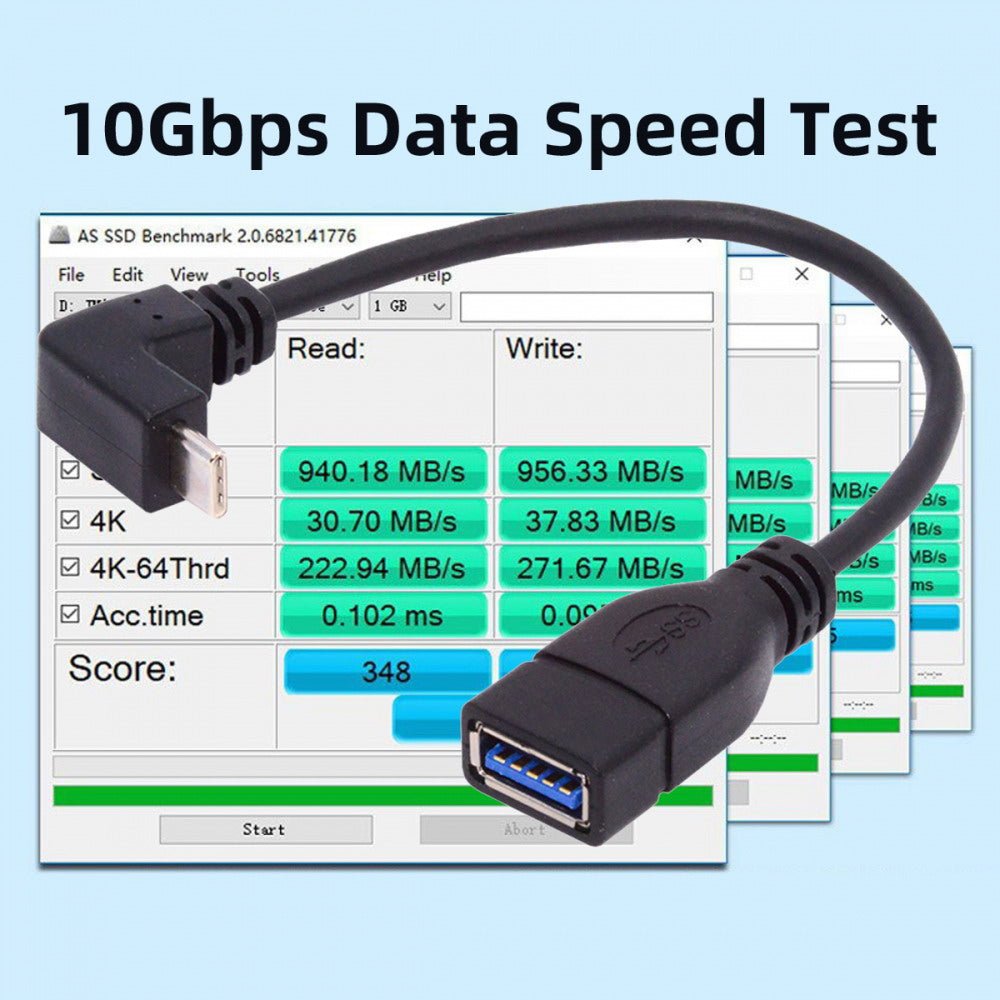 CY USB-C USB 3.1 Type-C Male to USB 3.0-A Female 10Gbps OTG Data Power Cable Up Down Angled UC-200-UP