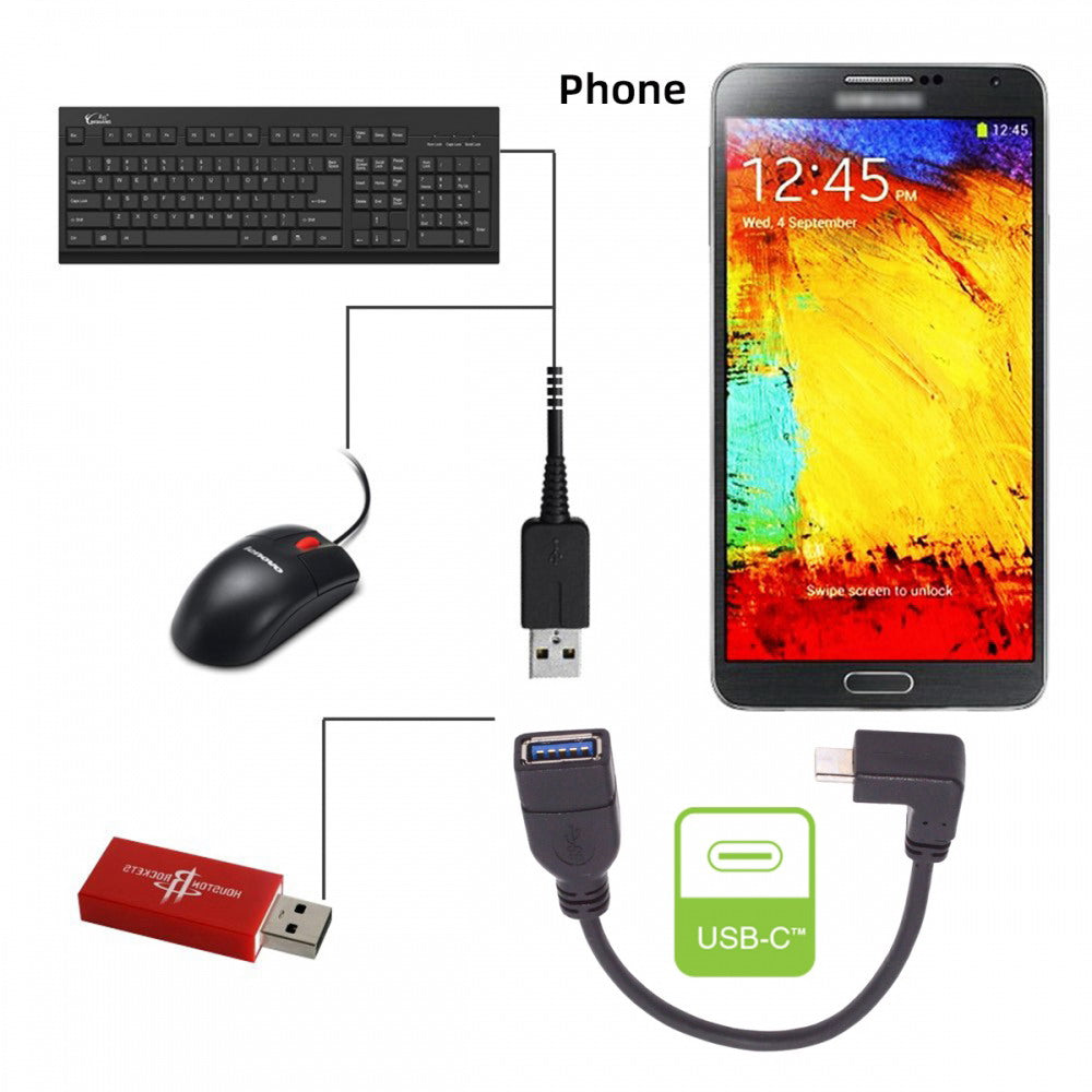 CY USB-C USB 3.1 Type-C Male to USB 3.0-A Female 10Gbps OTG Data Power Cable Up Down Angled UC-200-UP