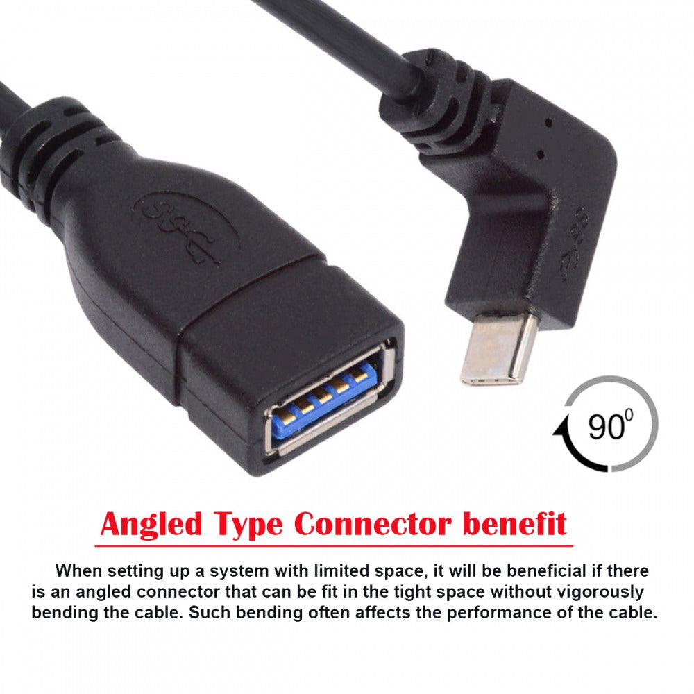 CY USB-C USB 3.1 Type-C Male to USB 3.0-A Female 10Gbps OTG Data Power Cable Up Down Angled UC-200-UP