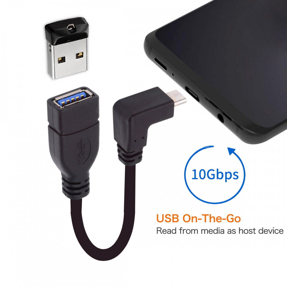 CY USB-C USB 3.1 Type-C Male to USB 3.0-A Female 10Gbps OTG Data Power Cable Up Down Angled UC-200-UP