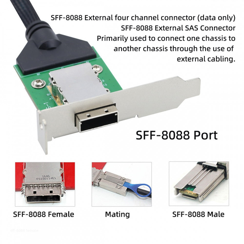 CY External Mini SAS SFF-8088 Male to SFF-8088 Female Extension Cable PCBA With Low Profile Bracket SF-083-26PIN