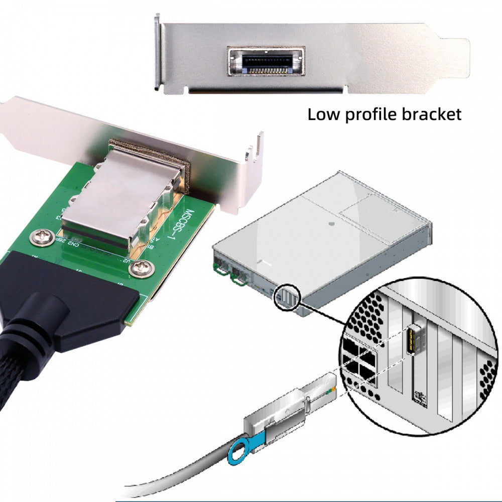 CY External Mini SAS SFF-8088 Male to SFF-8088 Female Extension Cable PCBA With Low Profile Bracket SF-083-26PIN