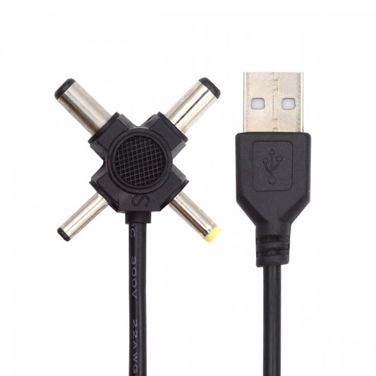 CY USB 2.0 Type-A Male to 4-in-1 DC 5V 5.5x2.5mm 5.5x2.1mm 4.0x1.7mm 3.5x1.3mm Power Plug Barrel Connector Charge Cable PW-010-AM