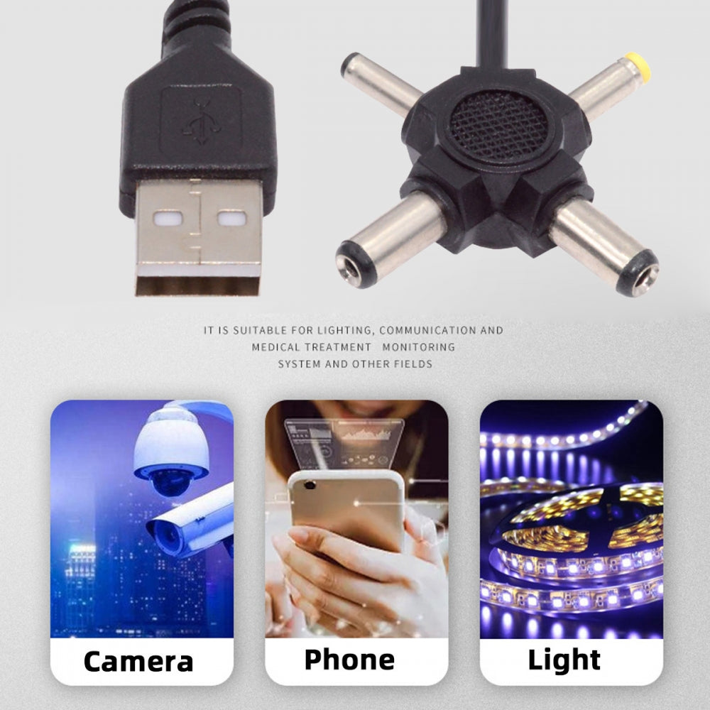 CY USB 2.0 Type-A Male to 4-in-1 DC 5V 5.5x2.5mm 5.5x2.1mm 4.0x1.7mm 3.5x1.3mm Power Plug Barrel Connector Charge Cable PW-010-AM