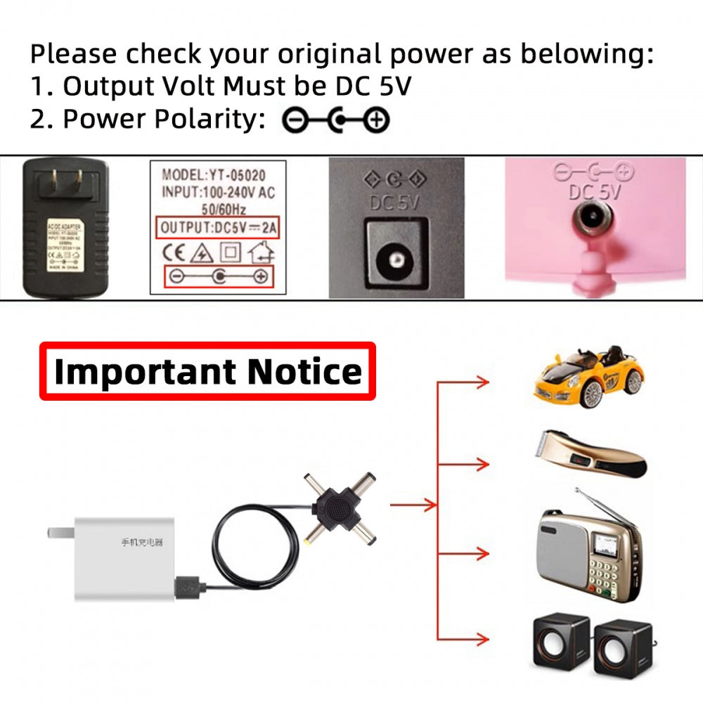 CY USB 2.0 Type-A Male to 4-in-1 DC 5V 5.5x2.5mm 5.5x2.1mm 4.0x1.7mm 3.5x1.3mm Power Plug Barrel Connector Charge Cable PW-010-AM