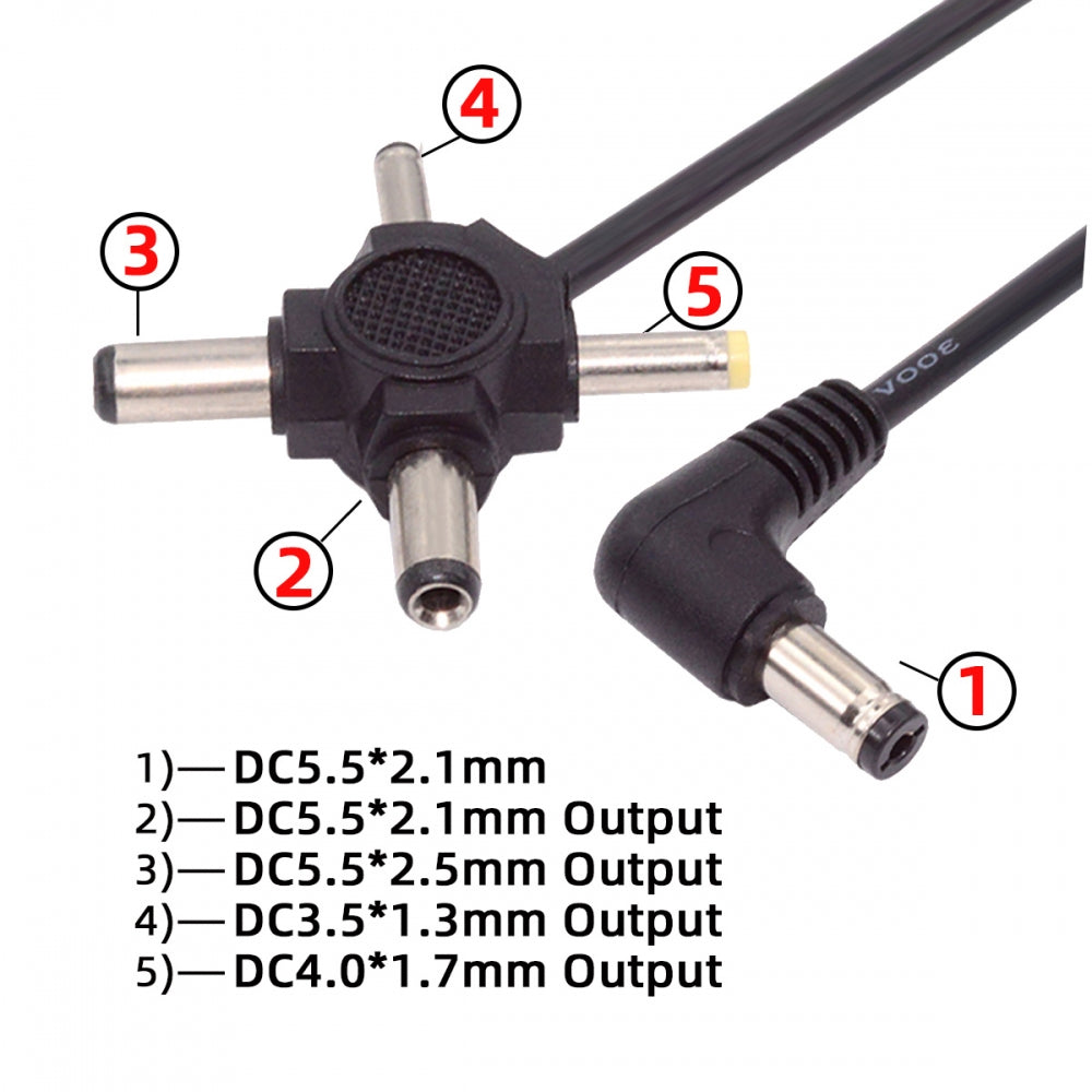 CY DC 5.5mm Plug to 4-in-1 DC 5V 5.5x2.5mm 5.5x2.1mm 4.0x1.7mm 3.5x1.3mm Power Plug Barrel Connector Charge Cable PW-010-DC