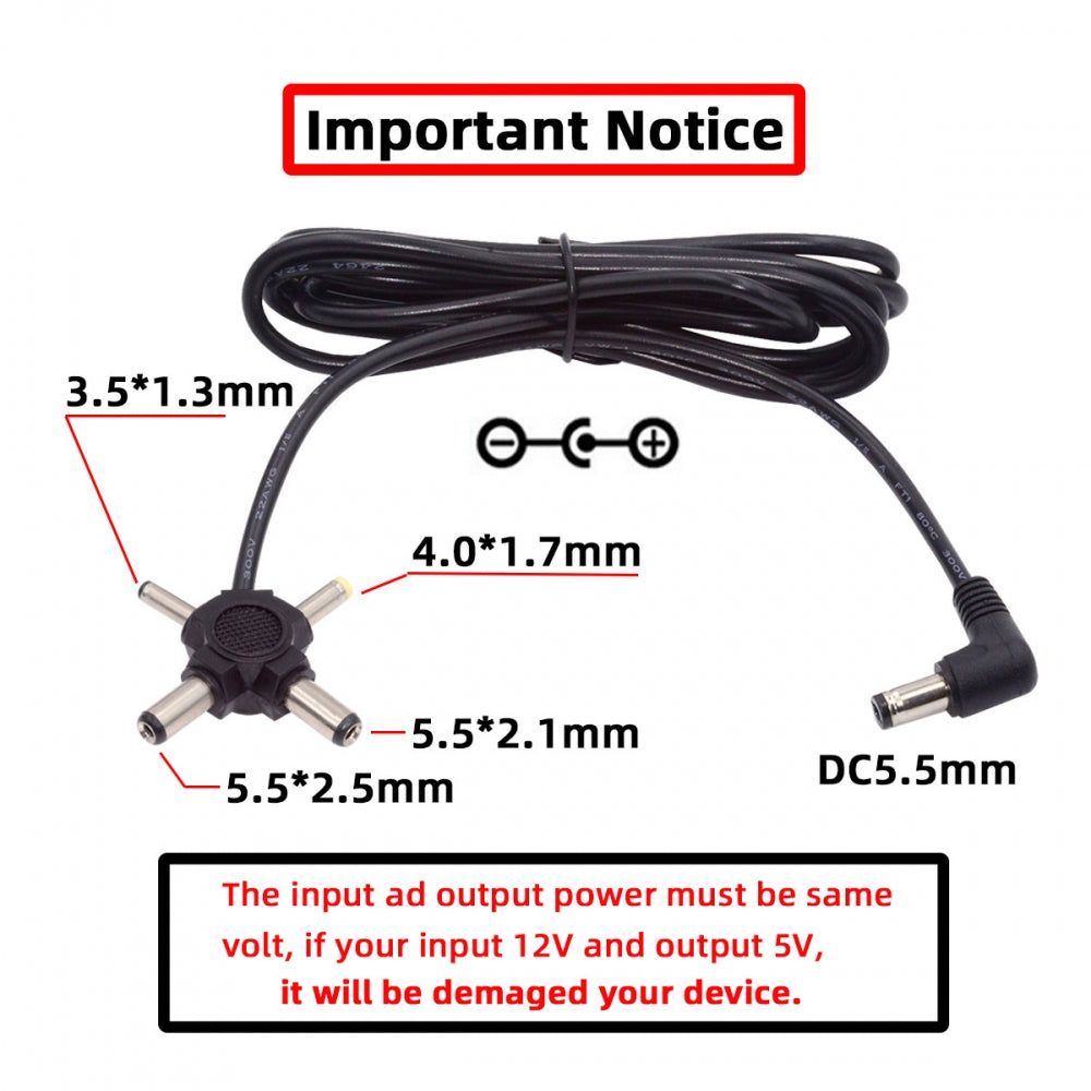 CY DC 5.5mm Plug to 4-in-1 DC 5V 5.5x2.5mm 5.5x2.1mm 4.0x1.7mm 3.5x1.3mm Power Plug Barrel Connector Charge Cable PW-010-DC