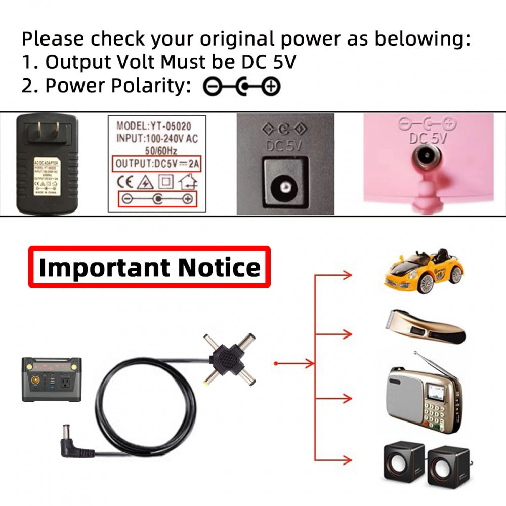 CY DC 5.5mm Plug to 4-in-1 DC 5V 5.5x2.5mm 5.5x2.1mm 4.0x1.7mm 3.5x1.3mm Power Plug Barrel Connector Charge Cable PW-010-DC