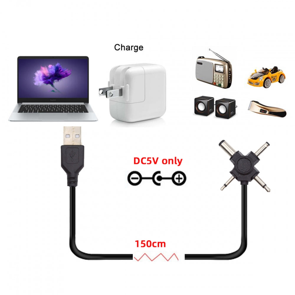 CY USB 2.0 Type-A Male to 4-in-1 DC 5V 5.5x2.1mm 4.0x1.7mm Mono 3.5mm 2.5mm Power Plug Barrel Connector Charge Cable PW-010-MO