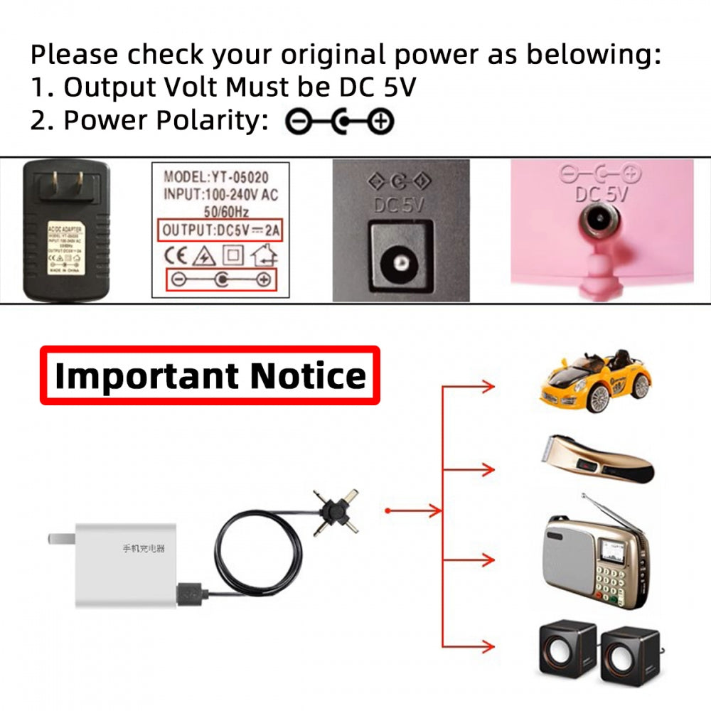 CY USB 2.0 Type-A Male to 4-in-1 DC 5V 5.5x2.1mm 4.0x1.7mm Mono 3.5mm 2.5mm Power Plug Barrel Connector Charge Cable PW-010-MO