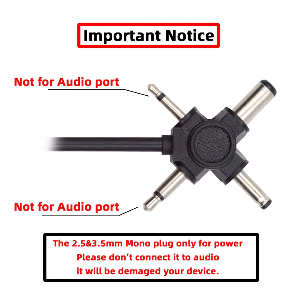 CY USB 2.0 Type-A Male to 4-in-1 DC 5V 5.5x2.1mm 4.0x1.7mm Mono 3.5mm 2.5mm Power Plug Barrel Connector Charge Cable PW-010-MO