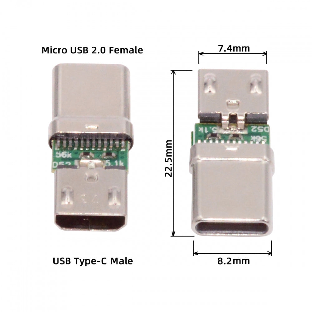 CY 5pcs/lot Micro USB 2.0 5Pin Female Connector to USB Type-C Male Power Data PCBA Adapter for Tablet Phone Laptop CN-016-CM