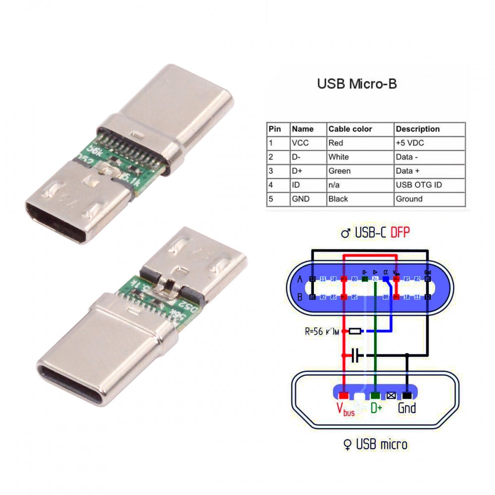 CY 5pcs/lot Micro USB 2.0 5Pin Female Connector to USB Type-C Male Power Data PCBA Adapter for Tablet Phone Laptop CN-016-CM