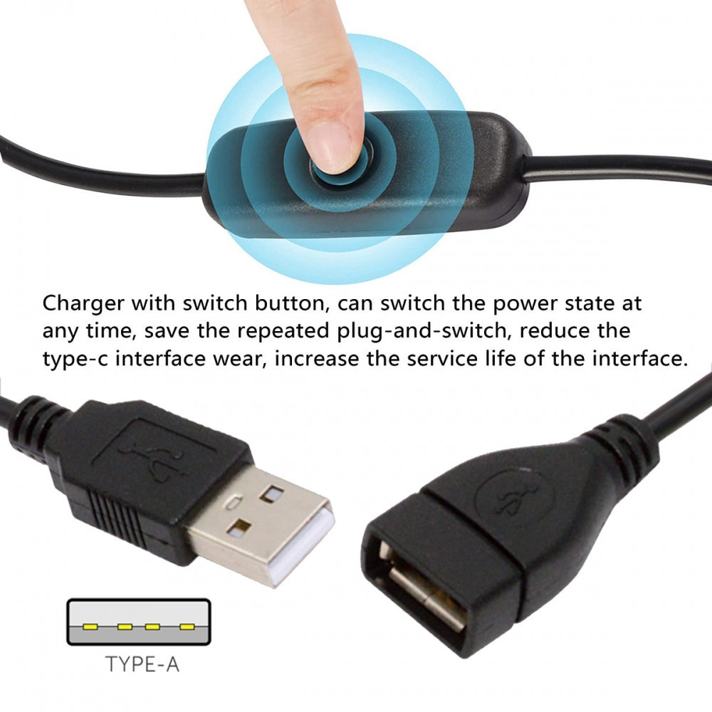 CY USB2.0 Cable with On Off Power Switch Button USB Type-A Male to Female for DC 5V Desk Lamp Fan Camera PW-012-AM