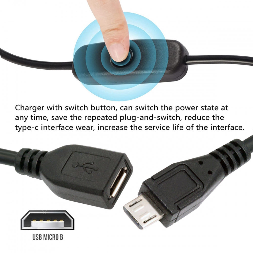 CY Micro USB2.0 Cable with On Off Power Switch Button Micro 5Pin Male to Female for DC 5V Desk Lamp Fan Camera PW-012-MM