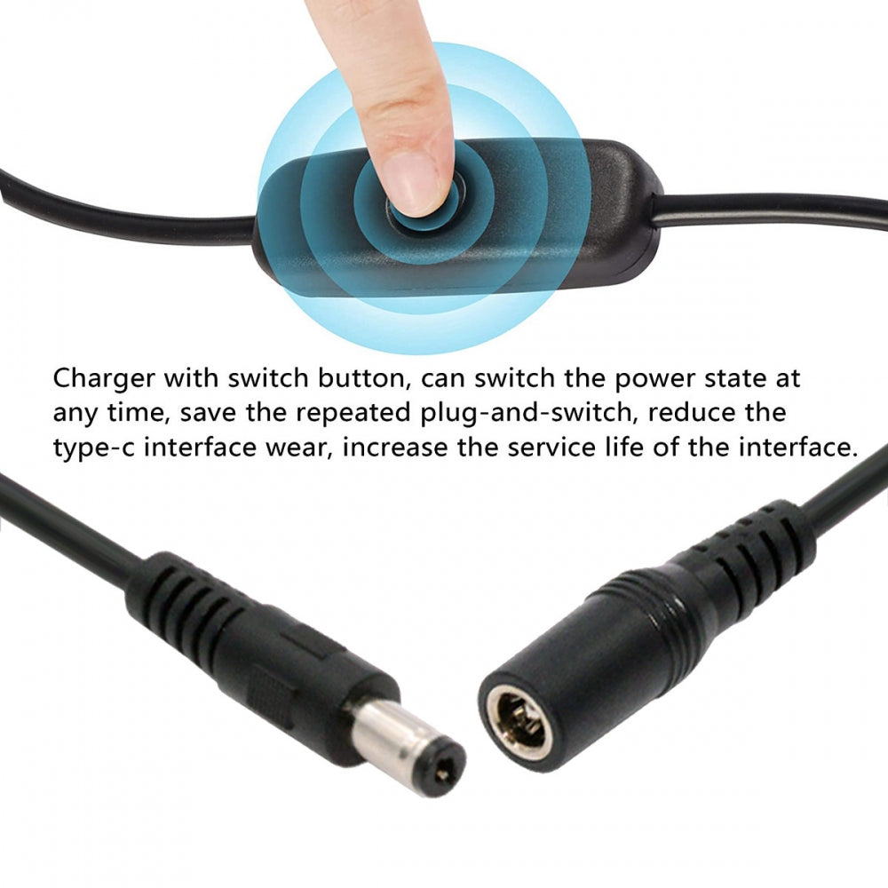 CY DC Cable with On Off Power Switch Button DC 5.5x2.1mm Male to Female for DC 5V Desk Lamp Fan Camera PW-012-DC