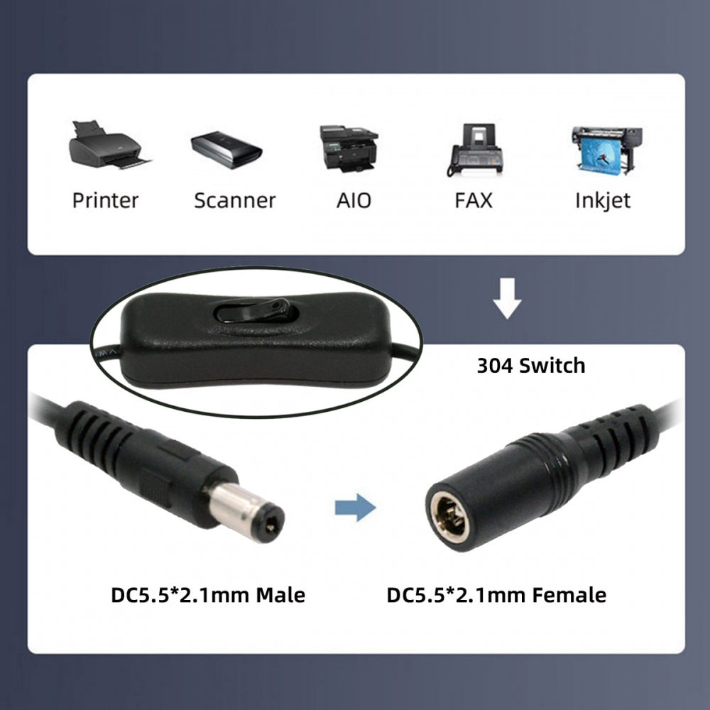 CY DC Cable with On Off Power Switch Button DC 5.5x2.1mm Male to Female for DC 5V Desk Lamp Fan Camera PW-012-DC