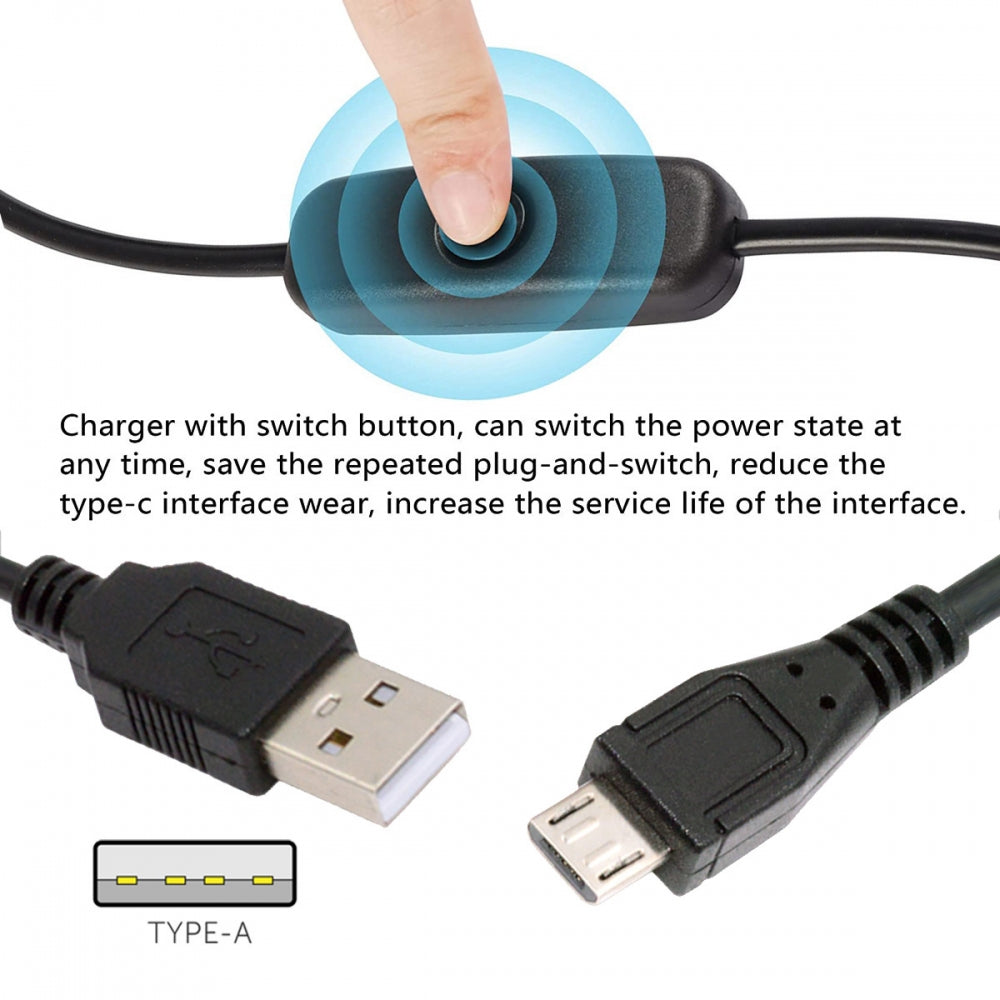 CY Micro USB2.0 to Type-A Cable with On Off Power Switch Button Micro 5Pin for DC 5V Desk Lamp Fan Camera PW-015-MM