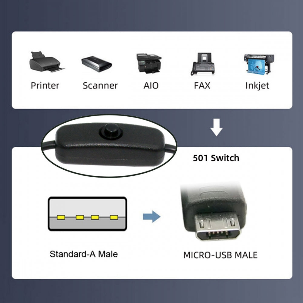 CY Micro USB2.0 to Type-A Cable with On Off Power Switch Button Micro 5Pin for DC 5V Desk Lamp Fan Camera PW-015-MM