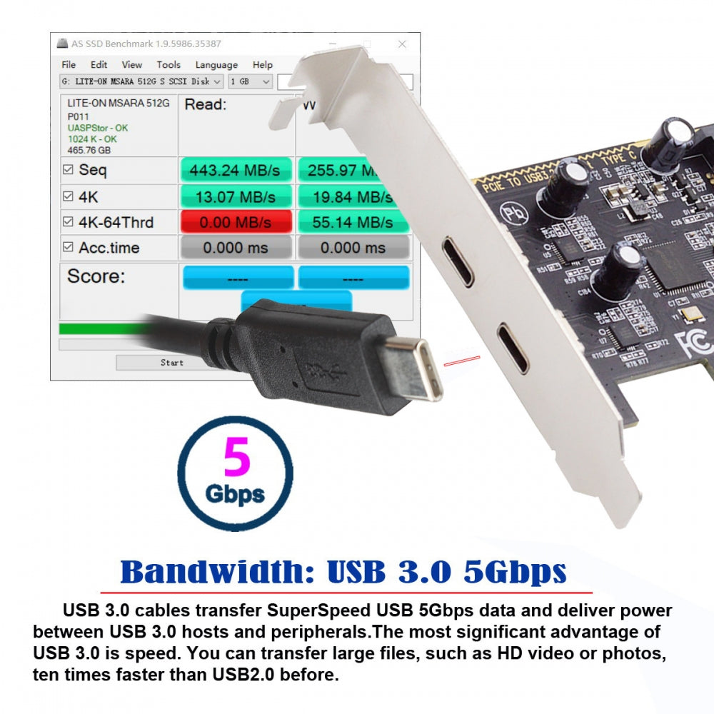 CY Card USB3.1 Gen1 5Gbps Dual Type-C USB-C Female to PCI-E Express 1x Card Adapter ASM1042 with Low Profile Bracket