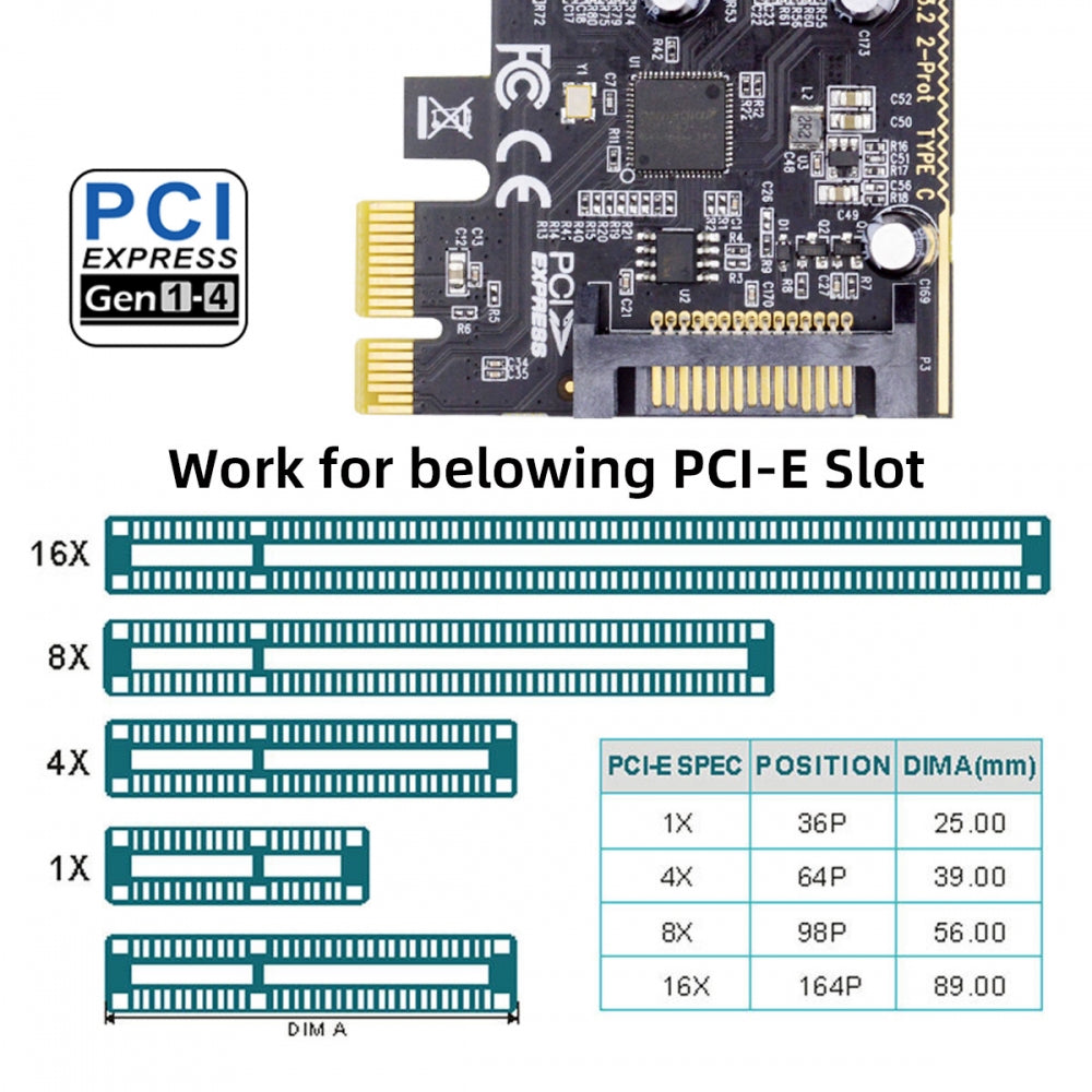 CY Card USB3.1 Gen1 5Gbps Dual Type-C USB-C Female to PCI-E Express 1x Card Adapter ASM1042 with Low Profile Bracket