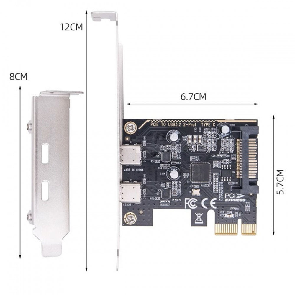 CY Card USB3.1 Gen1 5Gbps Dual Type-C USB-C Female to PCI-E Express 1x Card Adapter ASM1042 with Low Profile Bracket