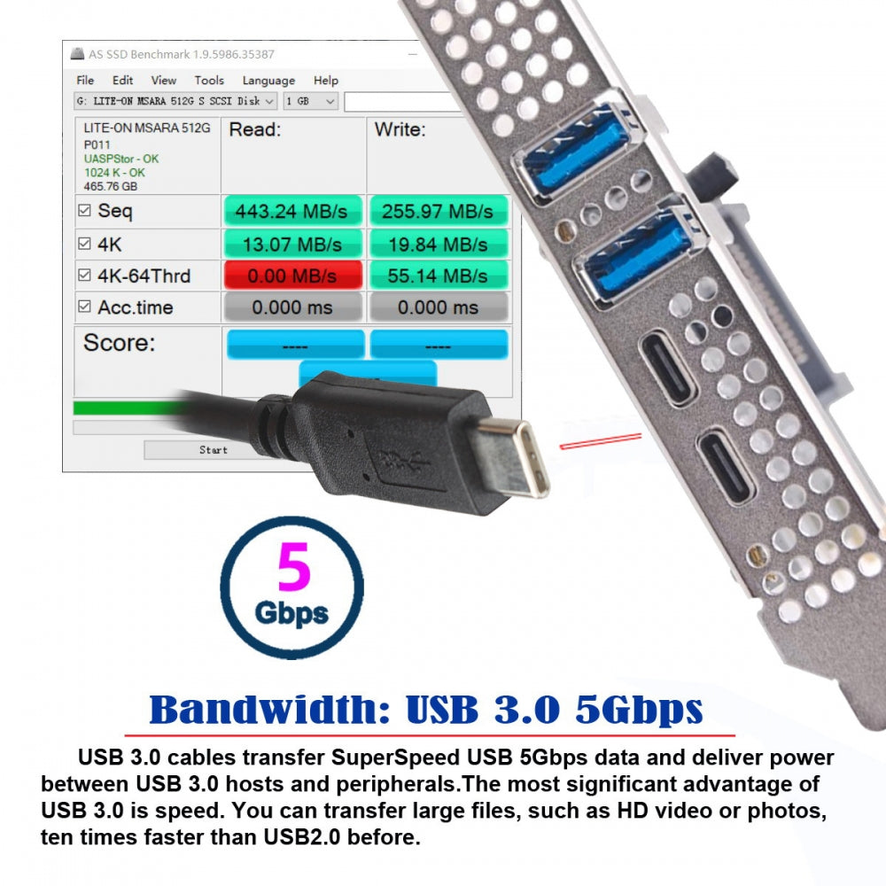 CY Card USB3.1 Gen1 5Gbps Dual Type-A & Type-C USB-C Female to PCI-E Express 1x Card Adapter uPD720201 with Low Profile Bracket UC-087-4P