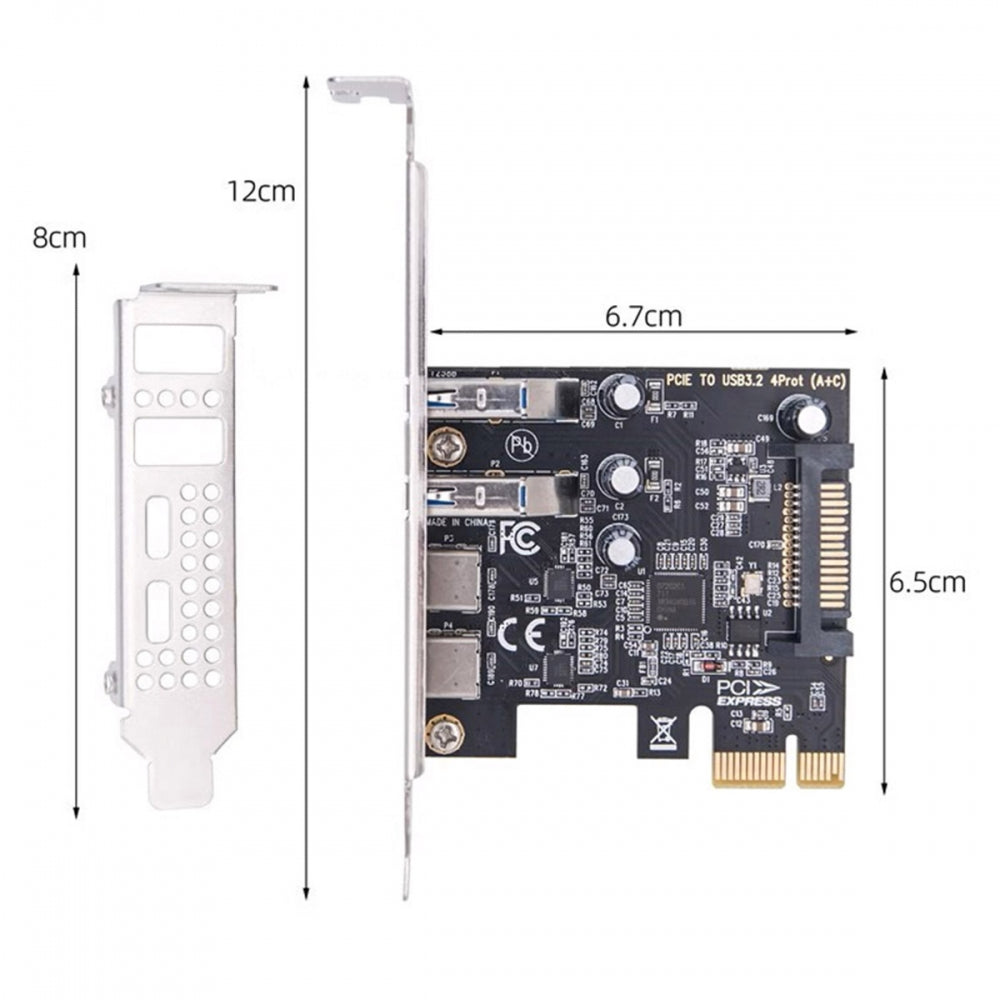 CY Card USB3.1 Gen1 5Gbps Dual Type-A & Type-C USB-C Female to PCI-E Express 1x Card Adapter uPD720201 with Low Profile Bracket UC-087-4P