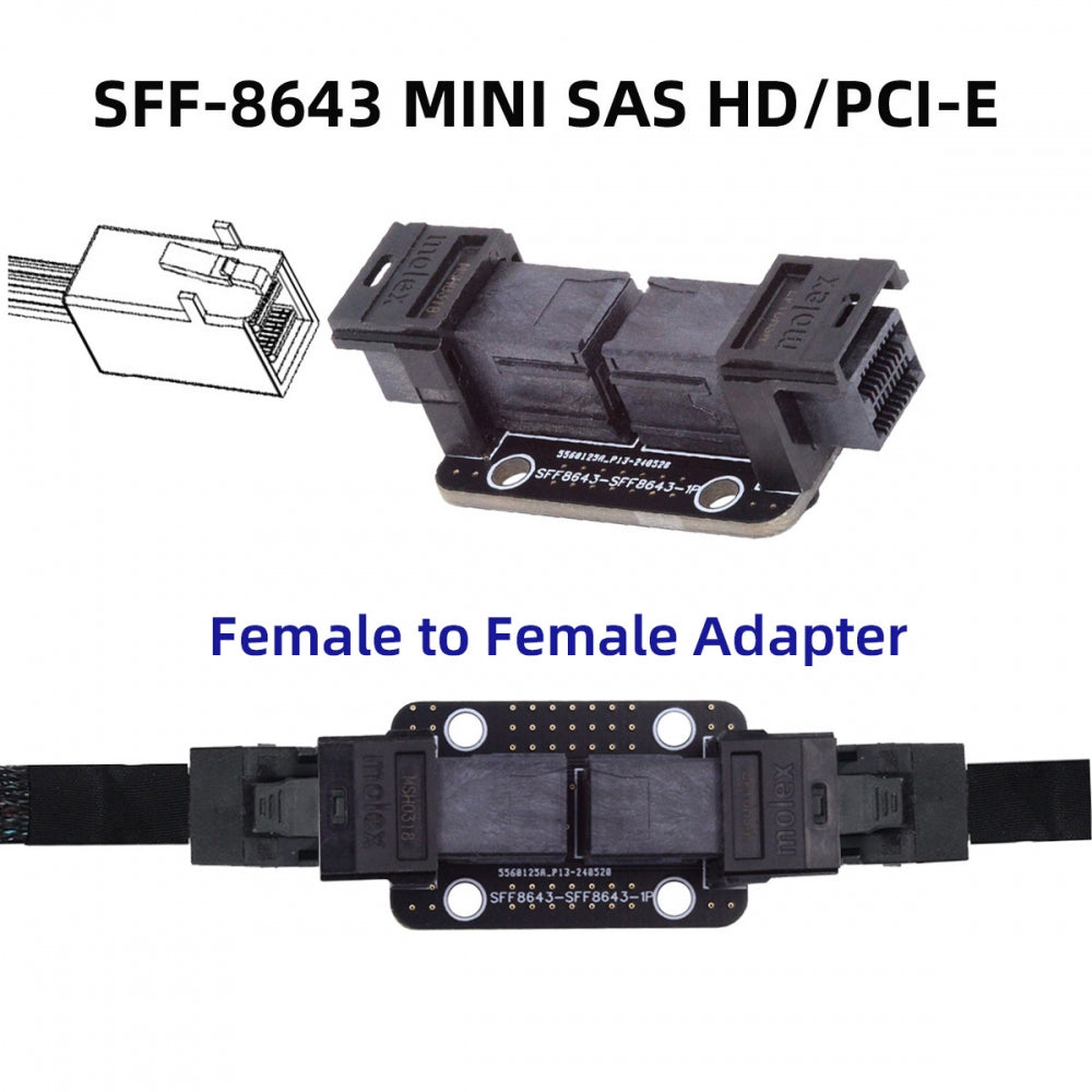 CY PCI-Express 4.0 Mini SAS HD SFF-8643 Female to SFF-8643 Female PCBA Coupler Adapter Extender