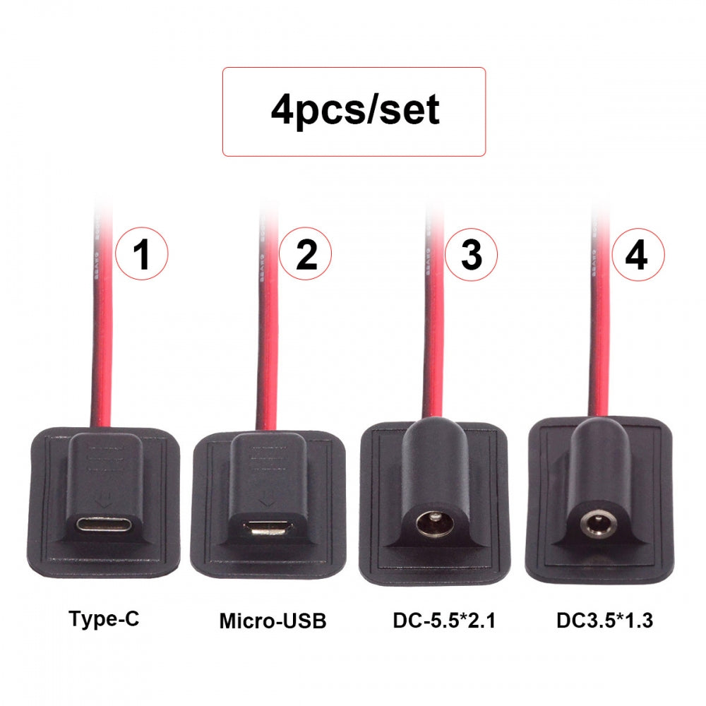 CY 4pcs/lot Type-C Micro-USB DC 5.5x2.1mm 3.5X1.35mm Power Extension Cable for Backpack Charging Electric Heating Pads