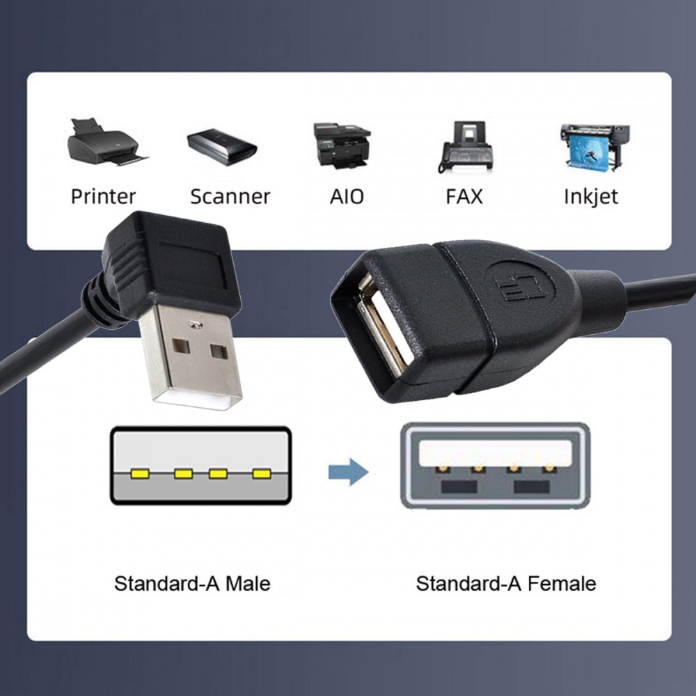 CY USB 2.0 Type-A Male to USB Female M-F Extension Cable 20cm 90 Degree Down Angled Type