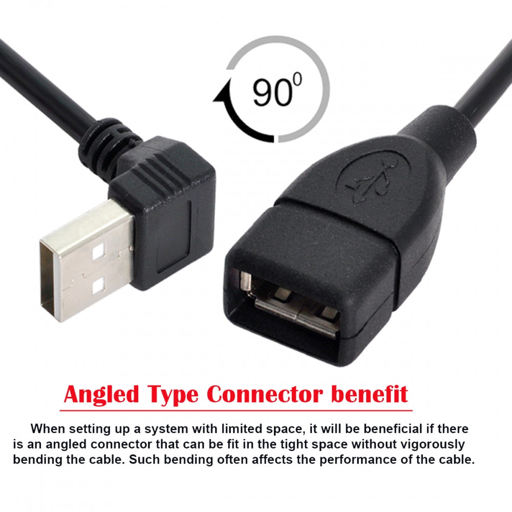 CY USB 2.0 Type-A Male to USB Female M-F Extension Cable 20cm 90 Degree Up Angled Type