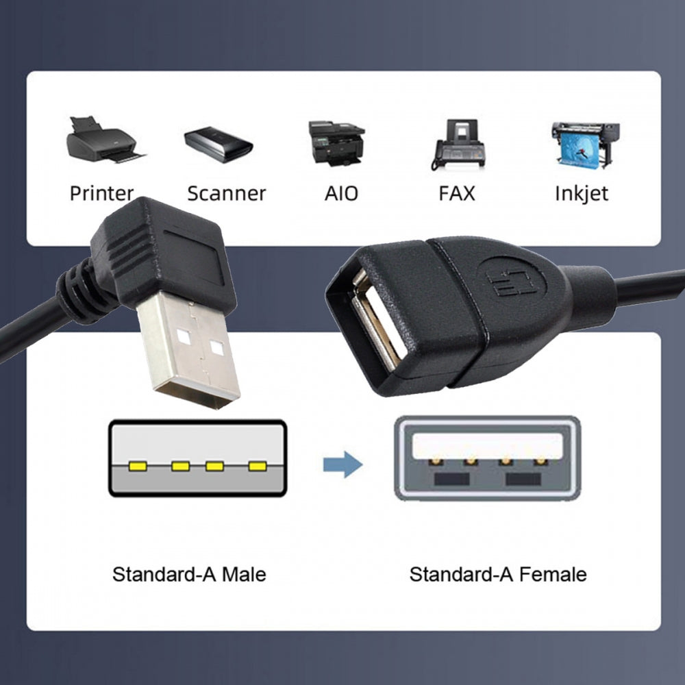 CY USB 2.0 Type-A Male to USB Female M-F Extension Cable 20cm 90 Degree Up Angled Type