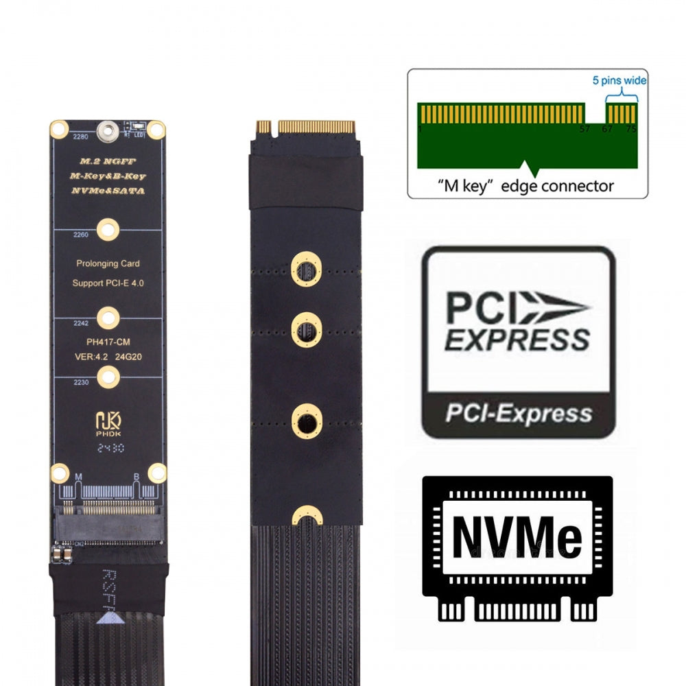 CY NGFF M-Key NVME Male to Female Extension PCI Express Cable 30cm PCI-E 4.0 for Mainboard SSD 2230/2242/2260/2280