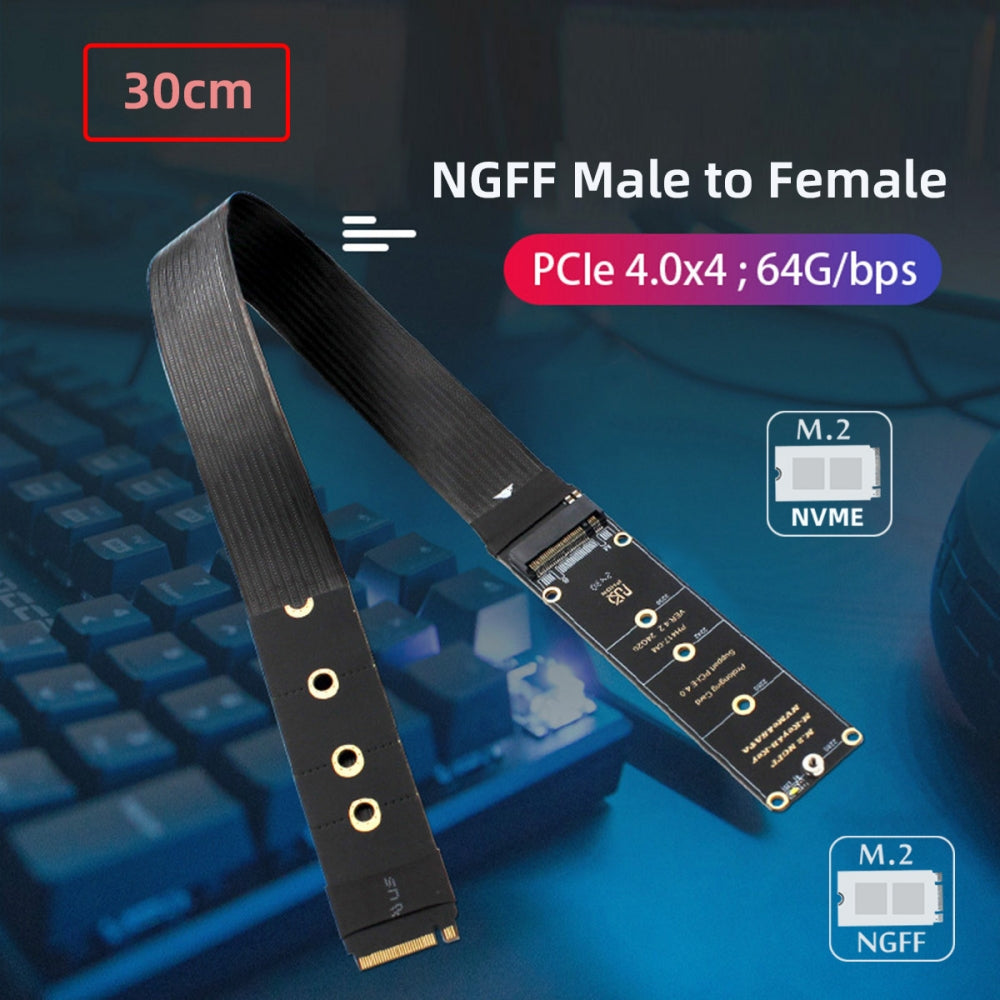 CY NGFF M-Key NVME Male to Female Extension PCI Express Cable 30cm PCI-E 4.0 for Mainboard SSD 2230/2242/2260/2280