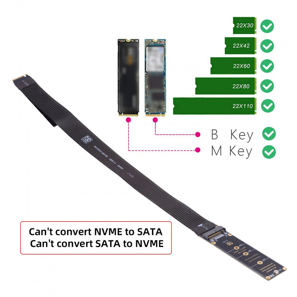 CY NGFF M-Key NVME Male to Female Extension PCI Express Cable 30cm PCI-E 4.0 for Mainboard SSD 2230/2242/2260/2280